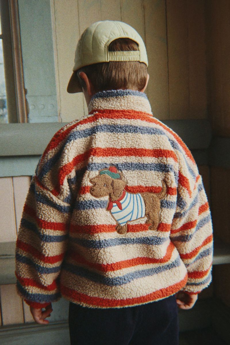Konges Sløjd Jody Teddyjakke med Broderi  Tangerine Stripe