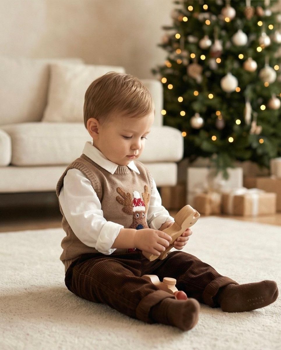 Hust and Claire Princo Reindeer Strikkevest Biscuit