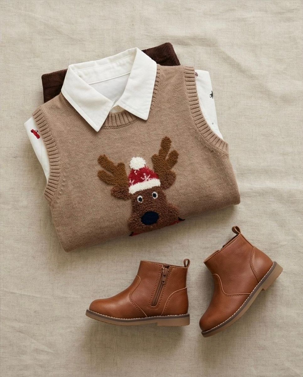 Hust and Claire Princo Reindeer Strikkevest Biscuit